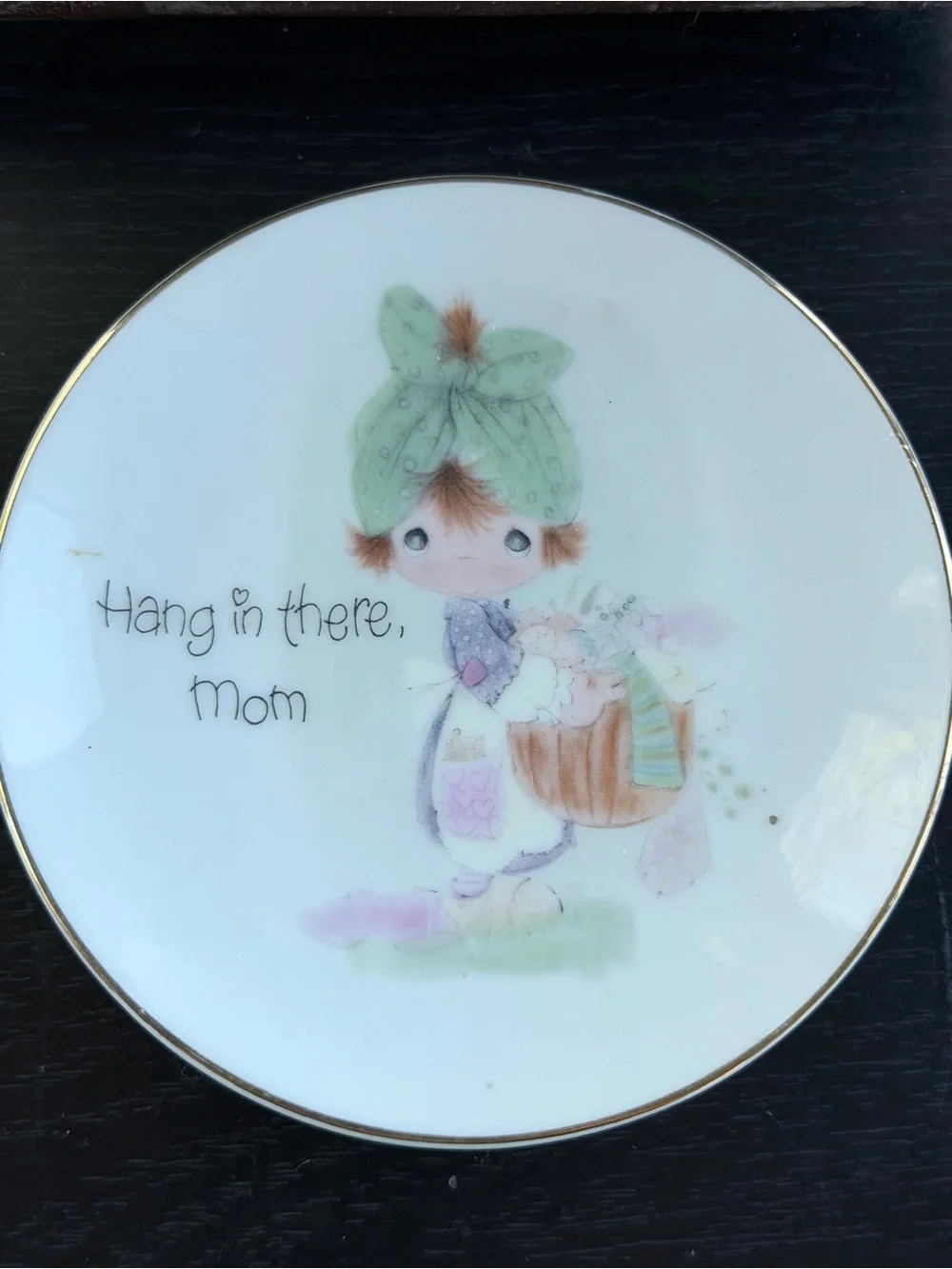 Enesco White Ceramic Wall Plate with Gold Label - MINIATURE - Precious Moments